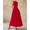 imageBTFBM Womens Sleeveless Maxi Dresses Crew Neck High Waisted Patchwork Ruched Tank Formal 2025 Summer Dress PocketsRed