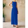 imageBTFBM Womens Sleeveless Maxi Dresses Crew Neck High Waisted Patchwork Ruched Tank Formal 2025 Summer Dress PocketsRoyal Blue