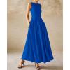 imageBTFBM Womens Sleeveless Maxi Dresses Crew Neck High Waisted Patchwork Ruched Tank Formal 2025 Summer Dress PocketsRoyal Blue
