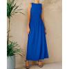 imageBTFBM Womens Sleeveless Maxi Dresses Crew Neck High Waisted Patchwork Ruched Tank Formal 2025 Summer Dress PocketsRoyal Blue