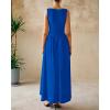 imageBTFBM Womens Sleeveless Maxi Dresses Crew Neck High Waisted Patchwork Ruched Tank Formal 2025 Summer Dress PocketsRoyal Blue