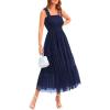 imageBTFBM Womens 2025 Summer Midi Dress Casual Sleeveless Square Neck Smocked Ruffle Tulle Tiered Wedding Guest DressesNavy