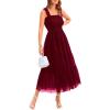imageBTFBM Womens 2025 Summer Midi Dress Casual Sleeveless Square Neck Smocked Ruffle Tulle Tiered Wedding Guest DressesWine Red