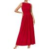 imageBTFBM Womens Sleeveless Maxi Dresses Crew Neck High Waisted Patchwork Ruched Tank Formal 2025 Summer Dress PocketsRed