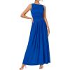 imageBTFBM Womens Sleeveless Maxi Dresses Crew Neck High Waisted Patchwork Ruched Tank Formal 2025 Summer Dress PocketsRoyal Blue