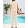 imageBTFBM 2 Piece Sets For Women Summer Airport Outfits Ruffle Cap Sleeve Quarter Zip Pullover Wide Leg Pants Lounge SetApricot