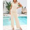 imageBTFBM 2 Piece Sets For Women Summer Airport Outfits Ruffle Cap Sleeve Quarter Zip Pullover Wide Leg Pants Lounge SetApricot