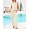 imageBTFBM 2 Piece Sets For Women Summer Airport Outfits Ruffle Cap Sleeve Quarter Zip Pullover Wide Leg Pants Lounge SetApricot