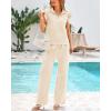 imageBTFBM 2 Piece Sets For Women Summer Airport Outfits Ruffle Cap Sleeve Quarter Zip Pullover Wide Leg Pants Lounge SetApricot