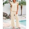 imageBTFBM 2 Piece Sets For Women Summer Airport Outfits Ruffle Cap Sleeve Quarter Zip Pullover Wide Leg Pants Lounge SetApricot