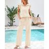 imageBTFBM 2 Piece Sets For Women Summer Airport Outfits Ruffle Cap Sleeve Quarter Zip Pullover Wide Leg Pants Lounge SetApricot