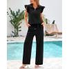 imageBTFBM 2 Piece Sets For Women Summer Airport Outfits Ruffle Cap Sleeve Quarter Zip Pullover Wide Leg Pants Lounge SetBlack