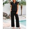 imageBTFBM 2 Piece Sets For Women Summer Airport Outfits Ruffle Cap Sleeve Quarter Zip Pullover Wide Leg Pants Lounge SetBlack