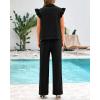 imageBTFBM 2 Piece Sets For Women Summer Airport Outfits Ruffle Cap Sleeve Quarter Zip Pullover Wide Leg Pants Lounge SetBlack