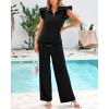 imageBTFBM 2 Piece Sets For Women Summer Airport Outfits Ruffle Cap Sleeve Quarter Zip Pullover Wide Leg Pants Lounge SetBlack