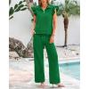imageBTFBM 2 Piece Sets For Women Summer Airport Outfits Ruffle Cap Sleeve Quarter Zip Pullover Wide Leg Pants Lounge SetGreen