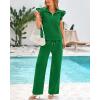 imageBTFBM 2 Piece Sets For Women Summer Airport Outfits Ruffle Cap Sleeve Quarter Zip Pullover Wide Leg Pants Lounge SetGreen