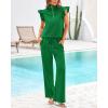 imageBTFBM 2 Piece Sets For Women Summer Airport Outfits Ruffle Cap Sleeve Quarter Zip Pullover Wide Leg Pants Lounge SetGreen