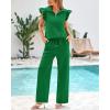 imageBTFBM 2 Piece Sets For Women Summer Airport Outfits Ruffle Cap Sleeve Quarter Zip Pullover Wide Leg Pants Lounge SetGreen