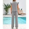 imageBTFBM 2 Piece Sets For Women Summer Airport Outfits Ruffle Cap Sleeve Quarter Zip Pullover Wide Leg Pants Lounge SetGrey