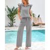 imageBTFBM 2 Piece Sets For Women Summer Airport Outfits Ruffle Cap Sleeve Quarter Zip Pullover Wide Leg Pants Lounge SetGrey