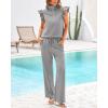imageBTFBM 2 Piece Sets For Women Summer Airport Outfits Ruffle Cap Sleeve Quarter Zip Pullover Wide Leg Pants Lounge SetGrey