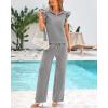 imageBTFBM 2 Piece Sets For Women Summer Airport Outfits Ruffle Cap Sleeve Quarter Zip Pullover Wide Leg Pants Lounge SetGrey