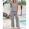 imageBTFBM 2 Piece Sets For Women Summer Airport Outfits Ruffle Cap Sleeve Quarter Zip Pullover Wide Leg Pants Lounge SetGrey