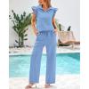 imageBTFBM 2 Piece Sets For Women Summer Airport Outfits Ruffle Cap Sleeve Quarter Zip Pullover Wide Leg Pants Lounge SetLight Blue