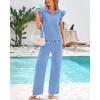 imageBTFBM 2 Piece Sets For Women Summer Airport Outfits Ruffle Cap Sleeve Quarter Zip Pullover Wide Leg Pants Lounge SetLight Blue