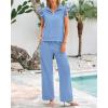 imageBTFBM 2 Piece Sets For Women Summer Airport Outfits Ruffle Cap Sleeve Quarter Zip Pullover Wide Leg Pants Lounge SetLight Blue