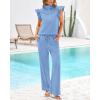 imageBTFBM 2 Piece Sets For Women Summer Airport Outfits Ruffle Cap Sleeve Quarter Zip Pullover Wide Leg Pants Lounge SetLight Blue