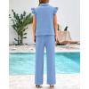 imageBTFBM 2 Piece Sets For Women Summer Airport Outfits Ruffle Cap Sleeve Quarter Zip Pullover Wide Leg Pants Lounge SetLight Blue