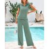imageBTFBM 2 Piece Sets For Women Summer Airport Outfits Ruffle Cap Sleeve Quarter Zip Pullover Wide Leg Pants Lounge SetLight Green
