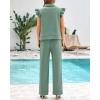 imageBTFBM 2 Piece Sets For Women Summer Airport Outfits Ruffle Cap Sleeve Quarter Zip Pullover Wide Leg Pants Lounge SetLight Green