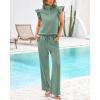 imageBTFBM 2 Piece Sets For Women Summer Airport Outfits Ruffle Cap Sleeve Quarter Zip Pullover Wide Leg Pants Lounge SetLight Green