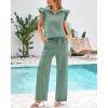 imageBTFBM 2 Piece Sets For Women Summer Airport Outfits Ruffle Cap Sleeve Quarter Zip Pullover Wide Leg Pants Lounge SetLight Green