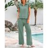 imageBTFBM 2 Piece Sets For Women Summer Airport Outfits Ruffle Cap Sleeve Quarter Zip Pullover Wide Leg Pants Lounge SetLight Green
