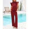 imageBTFBM 2 Piece Sets For Women Summer Airport Outfits Ruffle Cap Sleeve Quarter Zip Pullover Wide Leg Pants Lounge SetRed