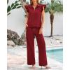 imageBTFBM 2 Piece Sets For Women Summer Airport Outfits Ruffle Cap Sleeve Quarter Zip Pullover Wide Leg Pants Lounge SetRed