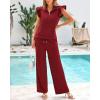 imageBTFBM 2 Piece Sets For Women Summer Airport Outfits Ruffle Cap Sleeve Quarter Zip Pullover Wide Leg Pants Lounge SetRed