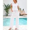 imageBTFBM 2 Piece Sets For Women Summer Airport Outfits Ruffle Cap Sleeve Quarter Zip Pullover Wide Leg Pants Lounge SetWhite