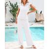 imageBTFBM 2 Piece Sets For Women Summer Airport Outfits Ruffle Cap Sleeve Quarter Zip Pullover Wide Leg Pants Lounge SetWhite