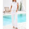 imageBTFBM 2 Piece Sets For Women Summer Airport Outfits Ruffle Cap Sleeve Quarter Zip Pullover Wide Leg Pants Lounge SetWhite