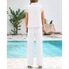 imageBTFBM 2 Piece Sets For Women Summer Airport Outfits Ruffle Cap Sleeve Quarter Zip Pullover Wide Leg Pants Lounge SetWhite