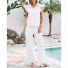imageBTFBM 2 Piece Sets For Women Summer Airport Outfits Ruffle Cap Sleeve Quarter Zip Pullover Wide Leg Pants Lounge SetWhite