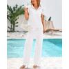 imageBTFBM 2 Piece Sets For Women Summer Airport Outfits Ruffle Cap Sleeve Quarter Zip Pullover Wide Leg Pants Lounge SetWhite