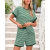 imageBTFBM Womens Striped Knit Sets 2 Piece Outfits 2025 Summer Short Sleeve Tops Elastic Waist Shorts Lounge Sets PocketsLight Green
