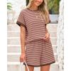 imageBTFBM Womens Striped Knit Sets 2 Piece Outfits 2025 Summer Short Sleeve Tops Elastic Waist Shorts Lounge Sets PocketsPink Coffee