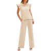 imageBTFBM 2 Piece Sets For Women Summer Airport Outfits Ruffle Cap Sleeve Quarter Zip Pullover Wide Leg Pants Lounge SetApricot
